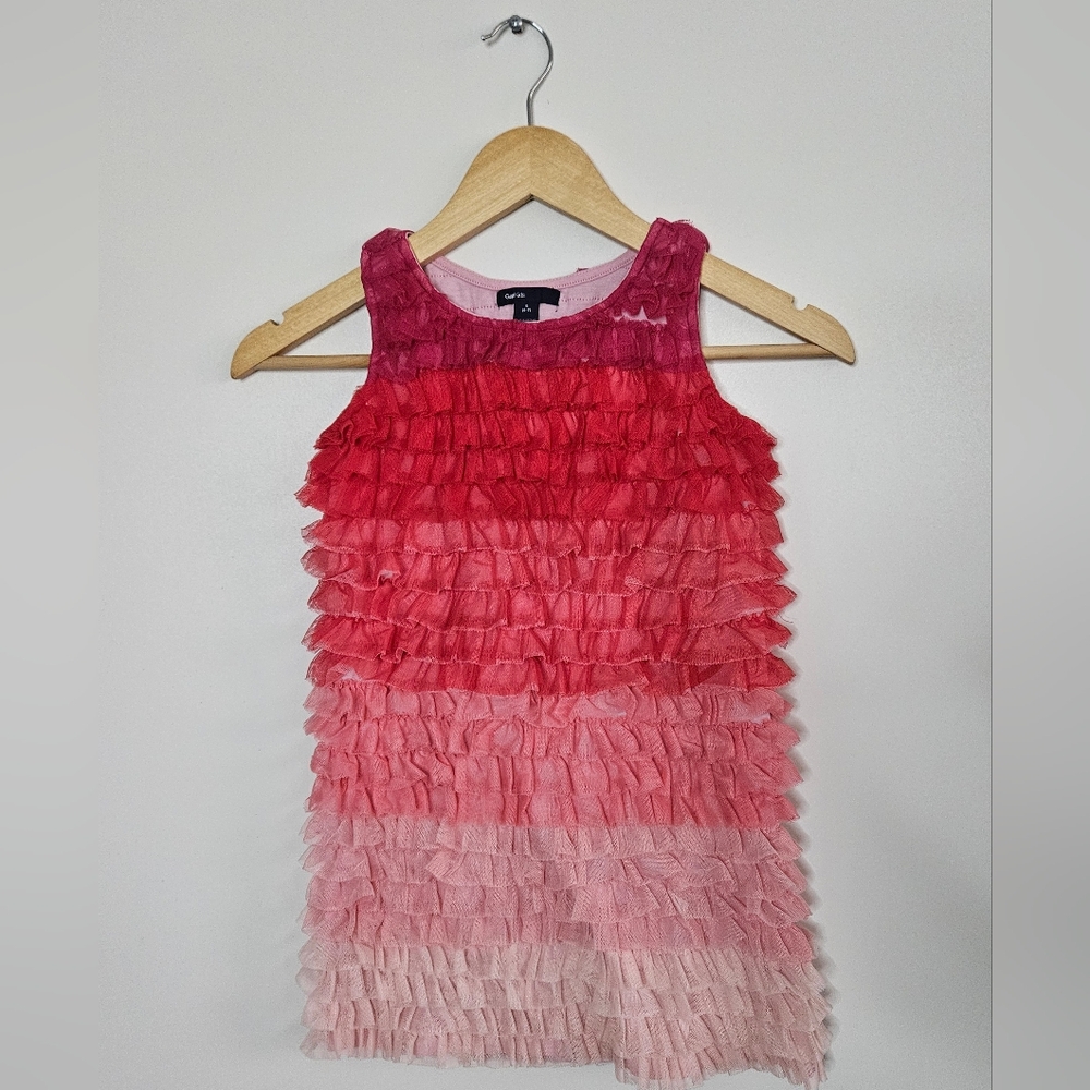 Gap‎ Kids Pink Ombre Ruffle Tiered Mesh Dress Size S (6-7)
